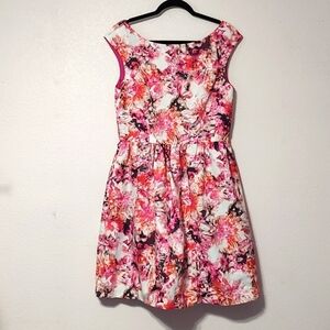 Eliza J Fit and Flare Sleeveless Floral Pink and White Dress Size 12